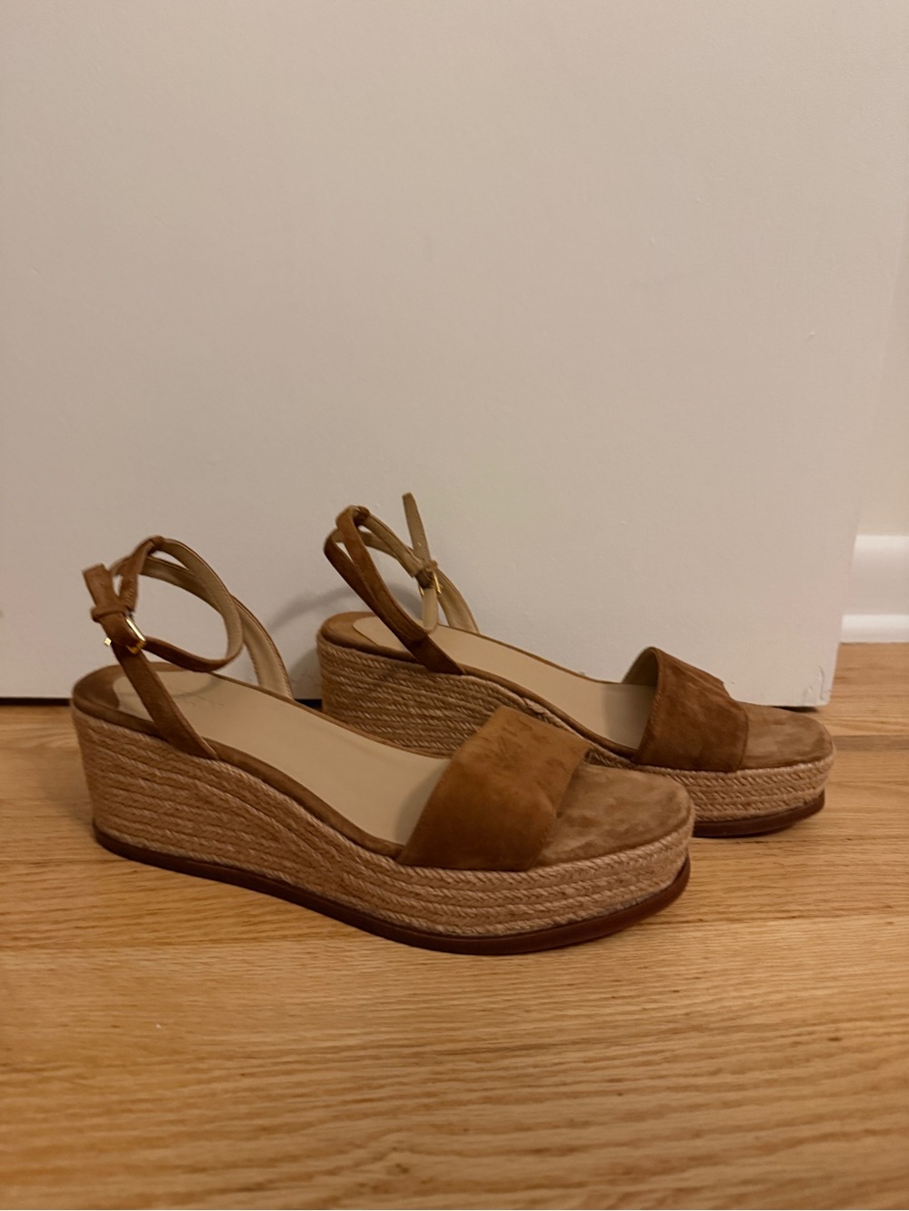 Ralph Lauren Tan Suede Espadrille Wedge Sandals